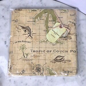Tommy Bahama Home Island Song Neutral Map Print Cloth Napkins Set 4 Tan Coastal